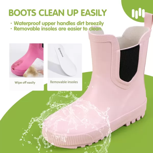 Hehainom Toddler Kids Rain Boots for Girls Boys Waterproof Rainboots Easyon Light Weight Chelsea Rain ShoesPink