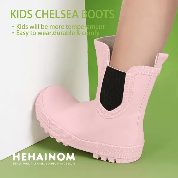 Hehainom Toddler Kids Rain Boots for Girls Boys Waterproof Rainboots Easyon Light Weight Chelsea Rain ShoesPink
