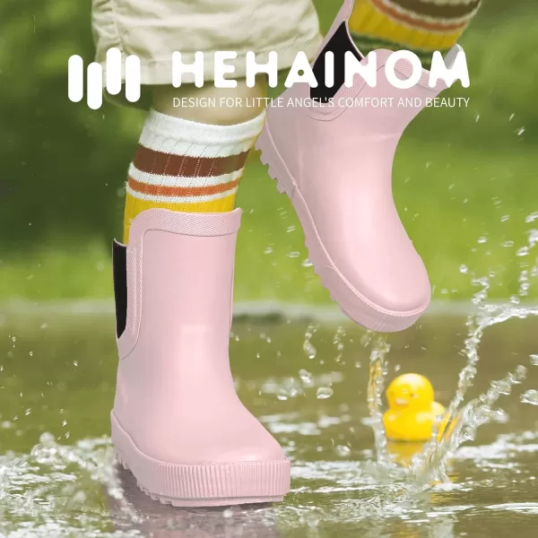 Hehainom Toddler Kids Rain Boots for Girls Boys Waterproof Rainboots Easyon Light Weight Chelsea Rain ShoesPink
