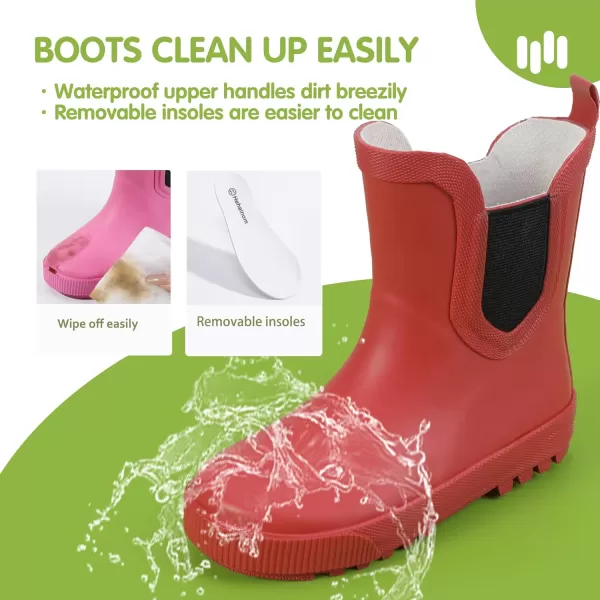 Hehainom Toddler Kids Rain Boots for Girls Boys Waterproof Rainboots Easyon Light Weight Chelsea Rain ShoesRed