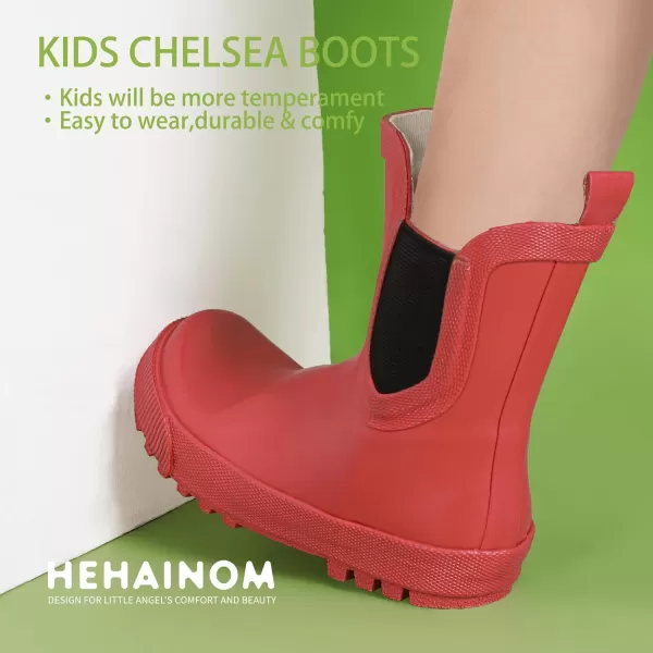 Hehainom Toddler Kids Rain Boots for Girls Boys Waterproof Rainboots Easyon Light Weight Chelsea Rain ShoesRed