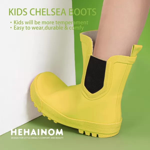 Hehainom Toddler Kids Rain Boots for Girls Boys Waterproof Rainboots Easyon Light Weight Chelsea Rain ShoesYellow
