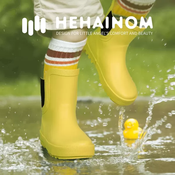Hehainom Toddler Kids Rain Boots for Girls Boys Waterproof Rainboots Easyon Light Weight Chelsea Rain ShoesYellow