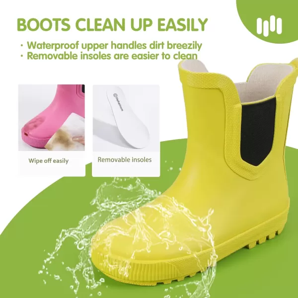 Hehainom Toddler Kids Rain Boots for Girls Boys Waterproof Rainboots Easyon Light Weight Chelsea Rain ShoesYellow