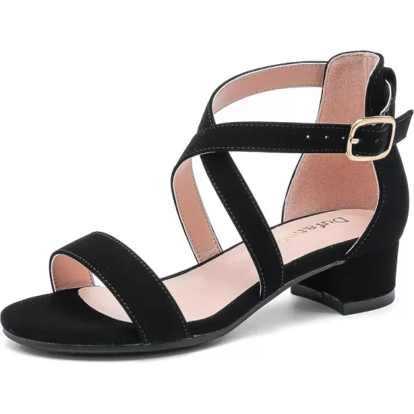 Dufannie Girls Sandals Low Heels Dress Pump Ankle Strap Open Toe Flower Girl Wedding Party for Toddler Little Big KidCross Nubuck Black