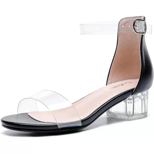 Dufannie Girls Sandals Low Heels Dress Pump Ankle Strap Open Toe Flower Girl Wedding Party for Toddler Little Big KidSingle Clear Black