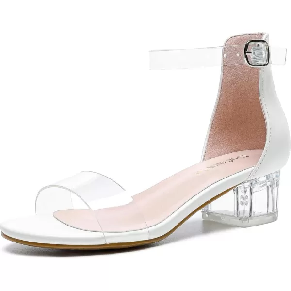 Dufannie Girls Sandals Low Heels Dress Pump Ankle Strap Open Toe Flower Girl Wedding Party for Toddler Little Big KidSingle Clear White