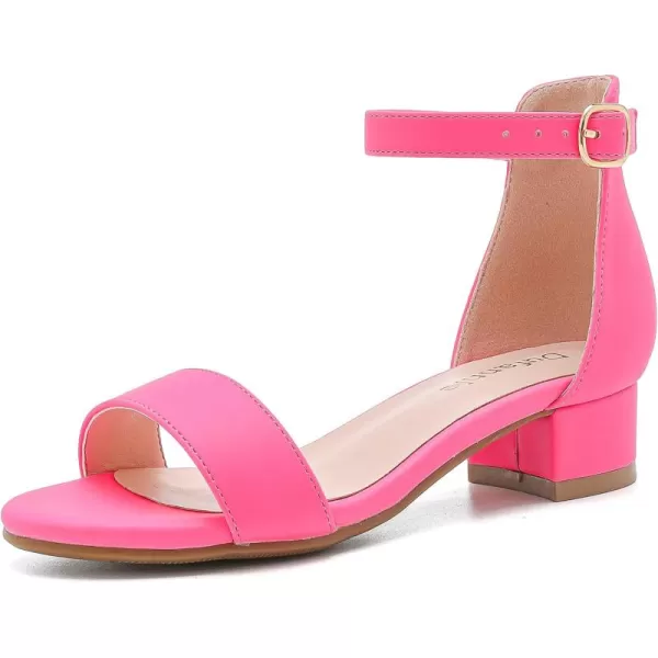 Dufannie Girls Sandals Low Heels Dress Pump Ankle Strap Open Toe Flower Girl Wedding Party for Toddler Little Big KidSingle Nubuck Fuchsia