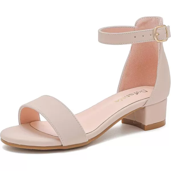 Dufannie Girls Sandals Low Heels Dress Pump Ankle Strap Open Toe Flower Girl Wedding Party for Toddler Little Big KidSingle Nubuck Nude