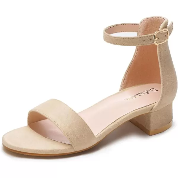 Dufannie Girls Sandals Low Heels Dress Pump Ankle Strap Open Toe Flower Girl Wedding Party for Toddler Little Big KidSingle Nude Suede