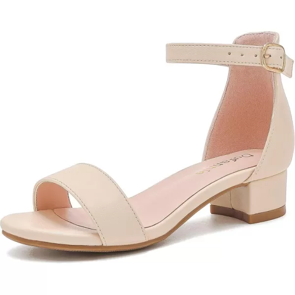 Dufannie Girls Sandals Low Heels Dress Pump Ankle Strap Open Toe Flower Girl Wedding Party for Toddler Little Big KidSingle Pu Apricot