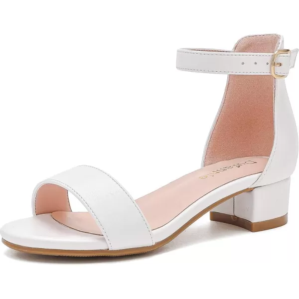 Dufannie Girls Sandals Low Heels Dress Pump Ankle Strap Open Toe Flower Girl Wedding Party for Toddler Little Big KidSingle Pu White