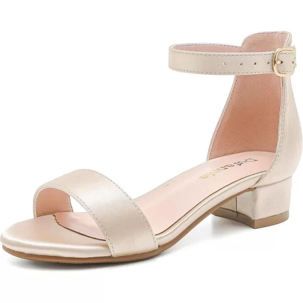 Dufannie Girls Sandals Low Heels Dress Pump Ankle Strap Open Toe Flower Girl Wedding Party for Toddler Little Big KidSingle Satin Cham