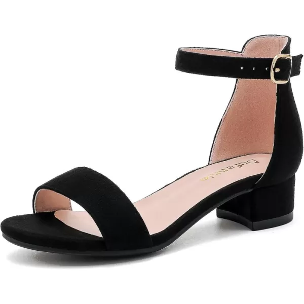 Dufannie Girls Sandals Low Heels Dress Pump Ankle Strap Open Toe Flower Girl Wedding Party for Toddler Little Big KidSingle Suede Black