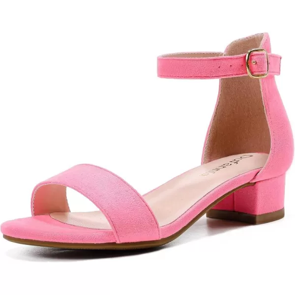 Dufannie Girls Sandals Low Heels Dress Pump Ankle Strap Open Toe Flower Girl Wedding Party for Toddler Little Big KidSingle Suede Fuchsia