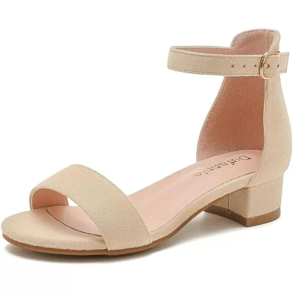 Dufannie Girls Sandals Low Heels Dress Pump Ankle Strap Open Toe Flower Girl Wedding Party for Toddler Little Big KidSingle Suede Nude