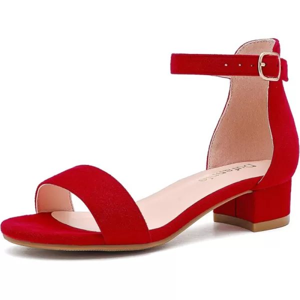 Dufannie Girls Sandals Low Heels Dress Pump Ankle Strap Open Toe Flower Girl Wedding Party for Toddler Little Big KidSingle Suede Red
