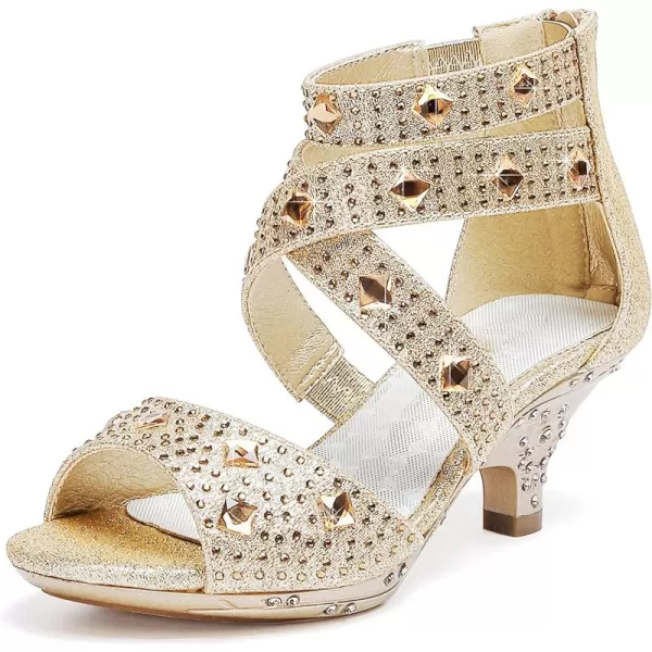 Dufannie Toddler Little Big Kid High Heels Flower Girls Party Dress Shoes Glitter Pump SandalsGold