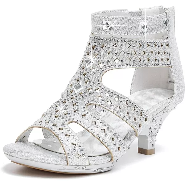 Dufannie Toddler Little Big Kid High Heels Flower Girls Party Dress Shoes Glitter Pump SandalsSquaresilver
