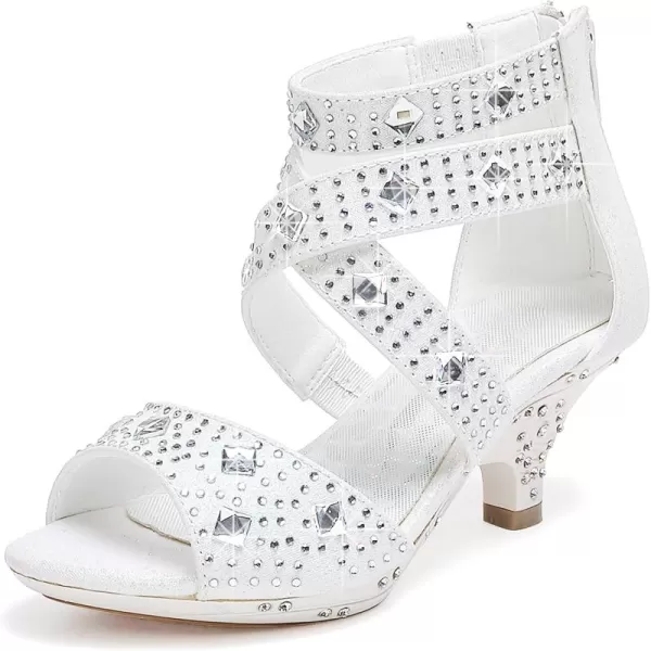 Dufannie Toddler Little Big Kid High Heels Flower Girls Party Dress Shoes Glitter Pump SandalsWhite