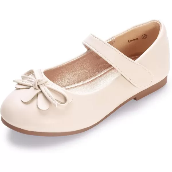 Hehainom Girls Dress Shoes Flower ToddlerLittle Kid Girl Shoes Bowknot Mary Jane Ballerina Flat Shoes for School PartyBeige Pu