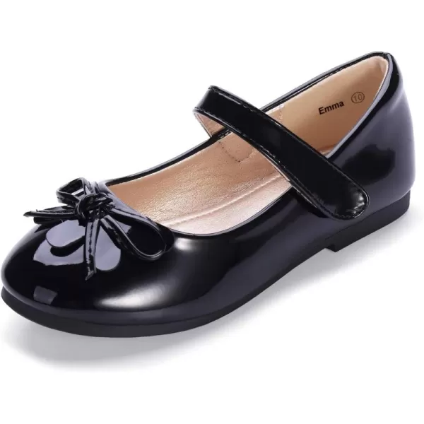 Hehainom Girls Dress Shoes Flower ToddlerLittle Kid Girl Shoes Bowknot Mary Jane Ballerina Flat Shoes for School PartyBlack Patent