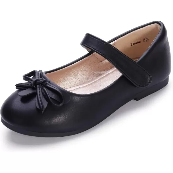 Hehainom Girls Dress Shoes Flower ToddlerLittle Kid Girl Shoes Bowknot Mary Jane Ballerina Flat Shoes for School PartyBlack Pu