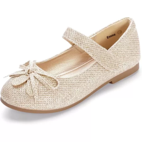 Hehainom Girls Dress Shoes Flower ToddlerLittle Kid Girl Shoes Bowknot Mary Jane Ballerina Flat Shoes for School PartyGold Glitter