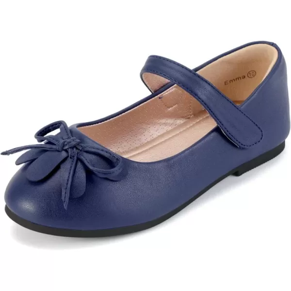 Hehainom Girls Dress Shoes Flower ToddlerLittle Kid Girl Shoes Bowknot Mary Jane Ballerina Flat Shoes for School PartyNavy Pu