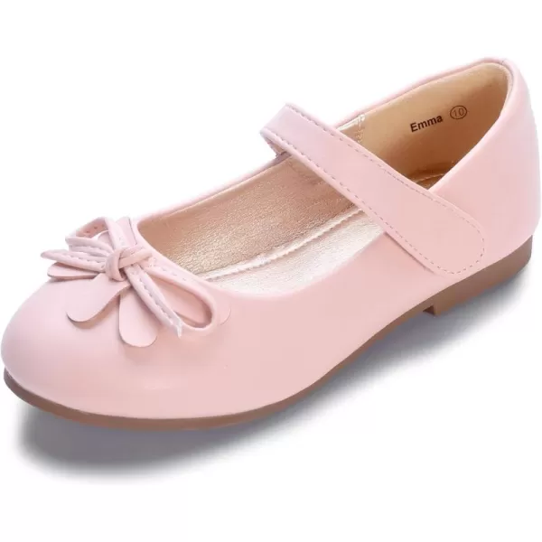 Hehainom Girls Dress Shoes Flower ToddlerLittle Kid Girl Shoes Bowknot Mary Jane Ballerina Flat Shoes for School PartyPink Pu