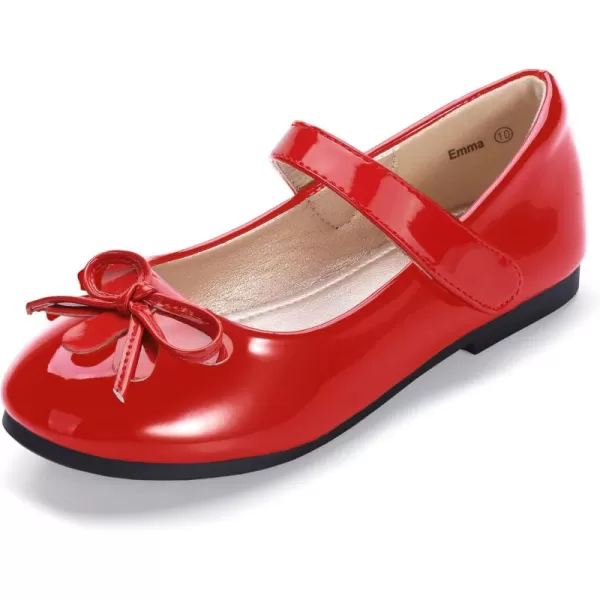 Hehainom Girls Dress Shoes Flower ToddlerLittle Kid Girl Shoes Bowknot Mary Jane Ballerina Flat Shoes for School PartyRed Patent