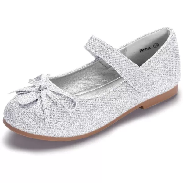 Hehainom Girls Dress Shoes Flower ToddlerLittle Kid Girl Shoes Bowknot Mary Jane Ballerina Flat Shoes for School PartySilver Glitter