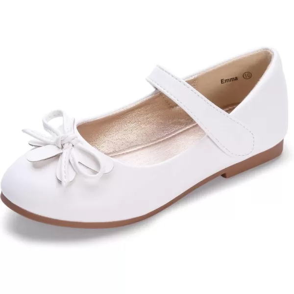 Hehainom Girls Dress Shoes Flower ToddlerLittle Kid Girl Shoes Bowknot Mary Jane Ballerina Flat Shoes for School PartyWhite Pu