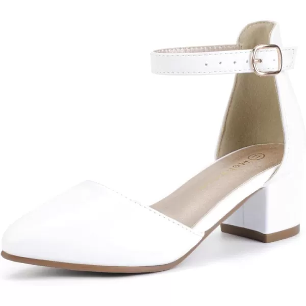 Hehainom Girls Dress Shoes High Heels Sandals Ankle Strap Flower Girl Little Big Kid Mary Jane Wedding Party Communion Mily Pump ShoesWhite Pu