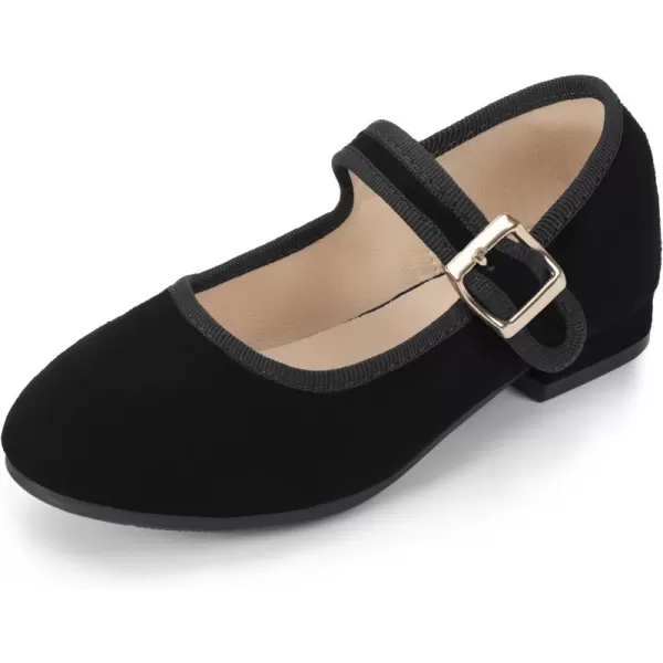 Hehainom Girls Dress Shoes Little Big Kids Mary Jane School Wedding Party Shoes Ballerina Girls FlatsBlacksuede