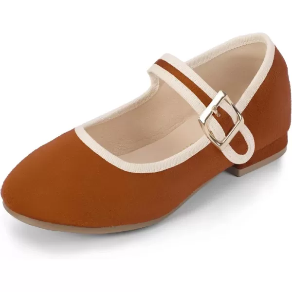 Hehainom Girls Dress Shoes Little Big Kids Mary Jane School Wedding Party Shoes Ballerina Girls FlatsBrownsuede