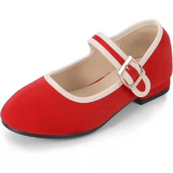 Hehainom Girls Dress Shoes Little Big Kids Mary Jane School Wedding Party Shoes Ballerina Girls FlatsRedsuede