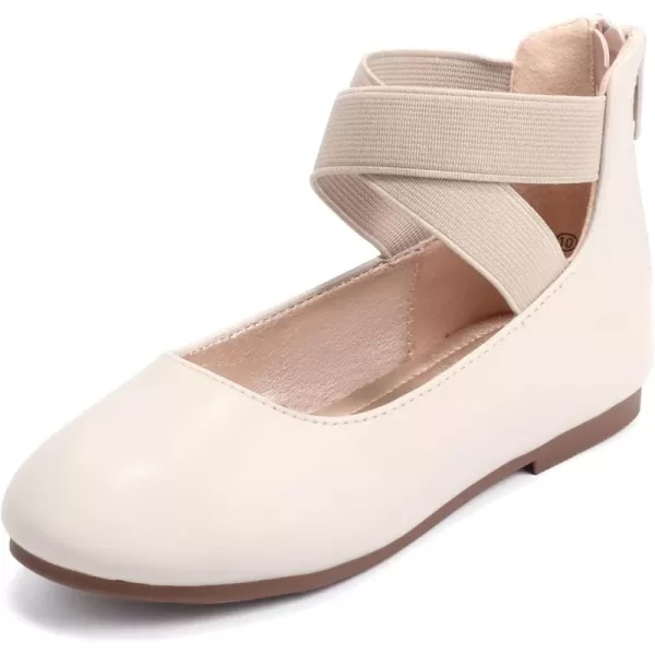 Hehainom Girls Dress Shoes Toddler Little Kids Gracy Ballet Mary Jane Ballerina Flats with Elastic Ankle StrapBeige Pu