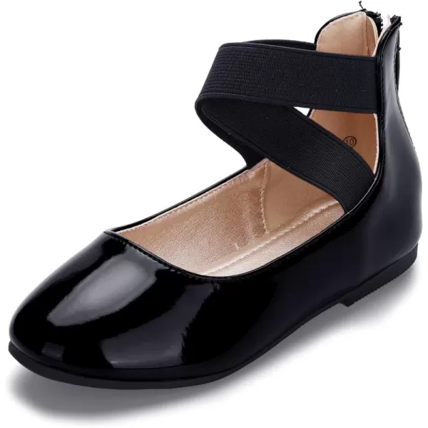 Hehainom Girls Dress Shoes Toddler Little Kids Gracy Ballet Mary Jane Ballerina Flats with Elastic Ankle StrapBlack Patent