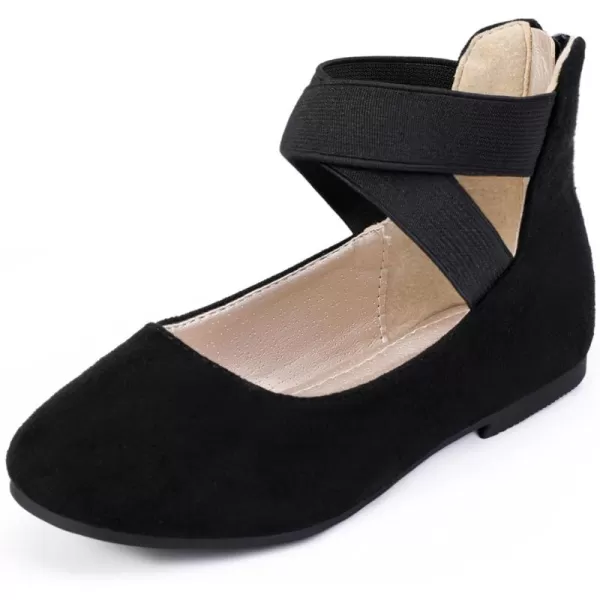 Hehainom Girls Dress Shoes Toddler Little Kids Gracy Ballet Mary Jane Ballerina Flats with Elastic Ankle StrapBlack Suede