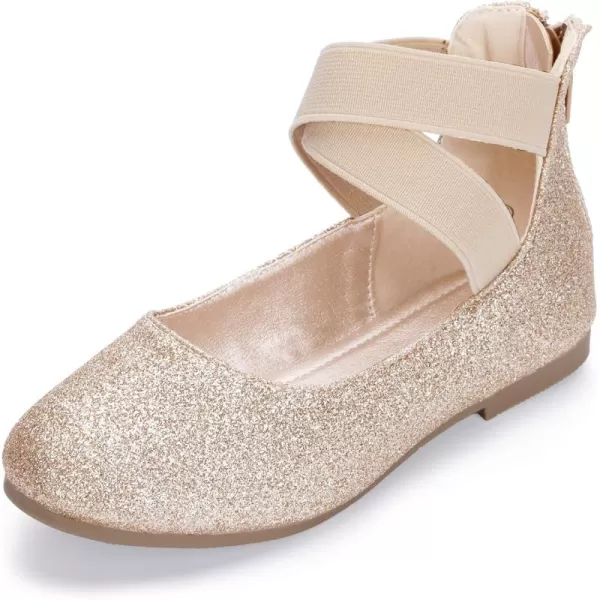 Hehainom Girls Dress Shoes Toddler Little Kids Gracy Ballet Mary Jane Ballerina Flats with Elastic Ankle StrapGold Glitter