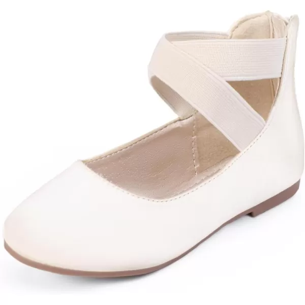Hehainom Girls Dress Shoes Toddler Little Kids Gracy Ballet Mary Jane Ballerina Flats with Elastic Ankle StrapIvory Satin
