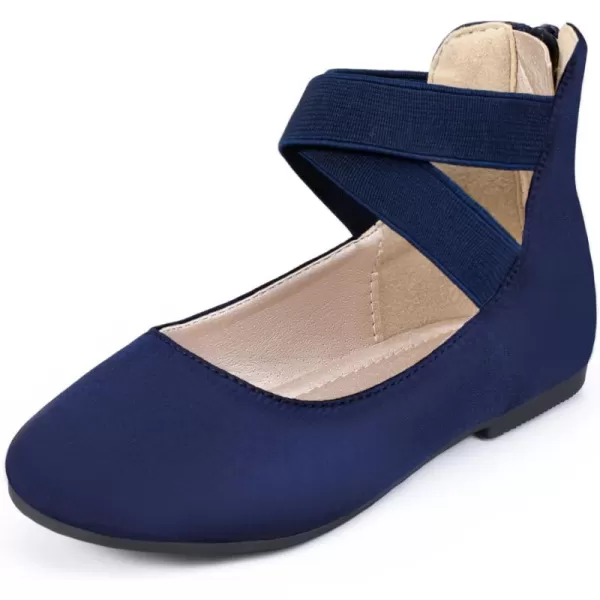 Hehainom Girls Dress Shoes Toddler Little Kids Gracy Ballet Mary Jane Ballerina Flats with Elastic Ankle StrapNavy Satin
