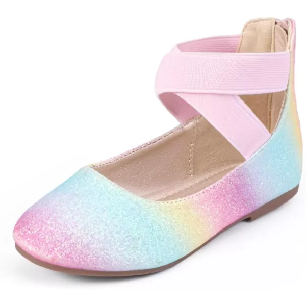 Hehainom Girls Dress Shoes Toddler Little Kids Gracy Ballet Mary Jane Ballerina Flats with Elastic Ankle StrapRainbow Glitter