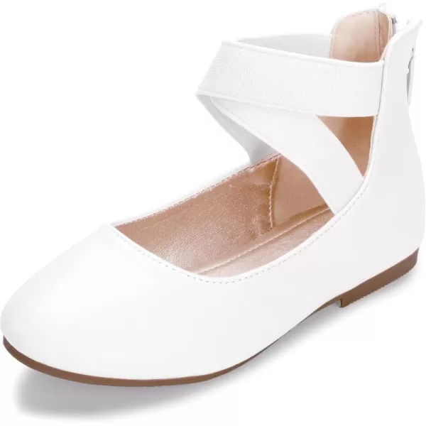 Hehainom Girls Dress Shoes Toddler Little Kids Gracy Ballet Mary Jane Ballerina Flats with Elastic Ankle StrapWhite Pu