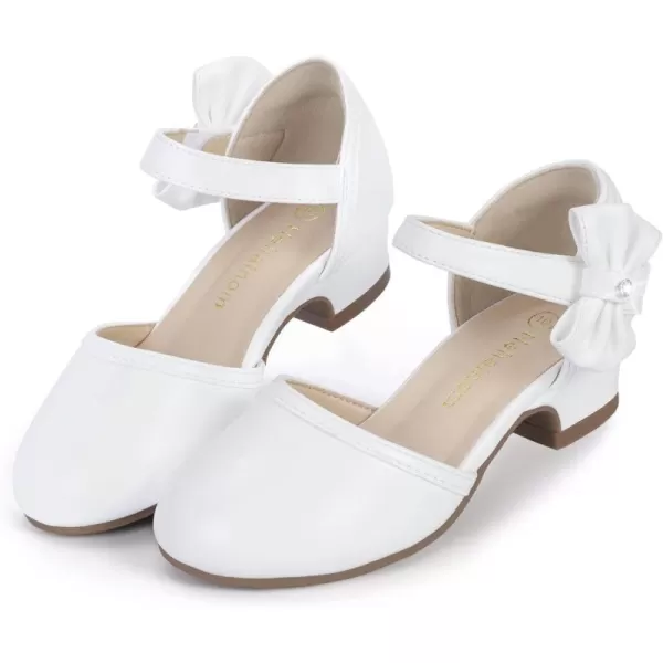 Hehainom Girls Sandals Sequins Princess Dress Shoes Closed Toe Low Heels for Toddler Little Big Kid Flower Wedding Party Pump ShoesB White Pu