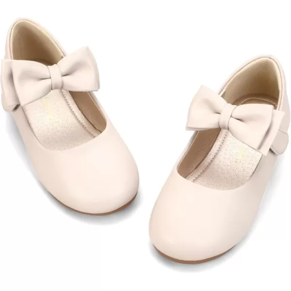 Hehainom Toddler Flower Girls Dress Shoes Mary Jane Princess Ballet Flats with Bow and Peals for Party SchoolAlisa Beige Pu