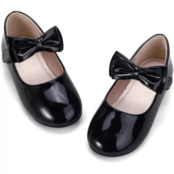 Hehainom Toddler Flower Girls Dress Shoes Mary Jane Princess Ballet Flats with Bow and Peals for Party SchoolAlisa Black Patent