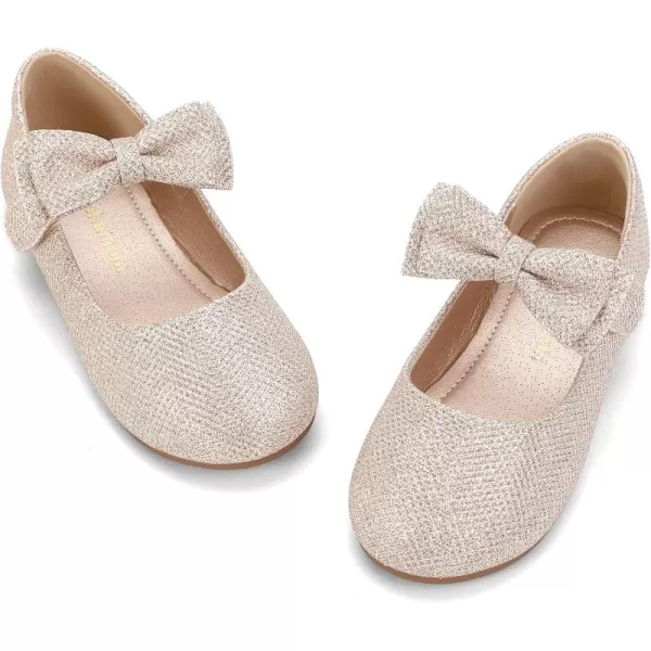 Hehainom Toddler Flower Girls Dress Shoes Mary Jane Princess Ballet Flats with Bow and Peals for Party SchoolAlisa Gold Glitter