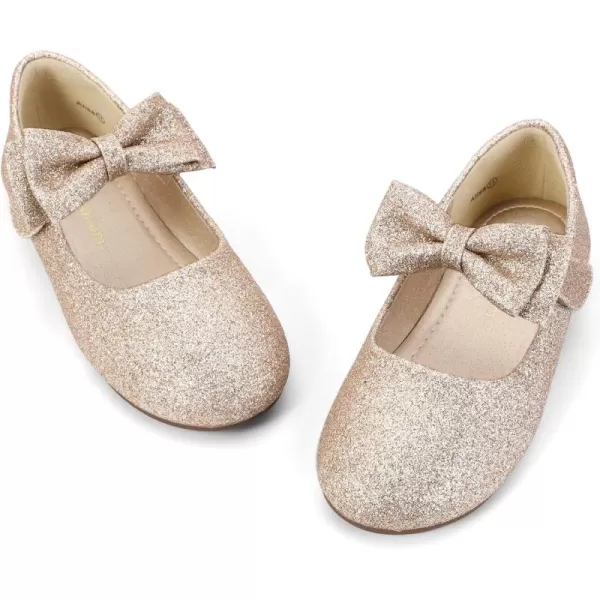 Hehainom Toddler Flower Girls Dress Shoes Mary Jane Princess Ballet Flats with Bow and Peals for Party SchoolAlisa Gold Shiny